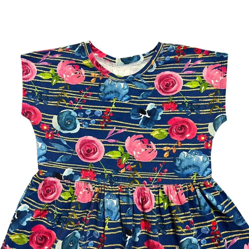 Upper Looper 7Y Handmade Striped Rose Floral Dress